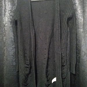 Black Knit Distressed Cardigan